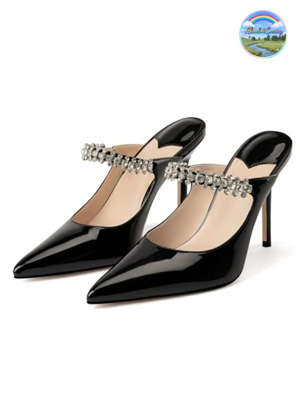 MIRAAZZURRA Heel Mules for Women Stiletto Pointed Toe Rhinestone with Memory